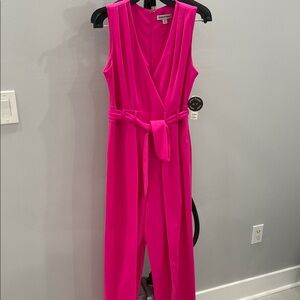 Shelby & Palmer Pink V-Neck Jumpsuit with Belt
